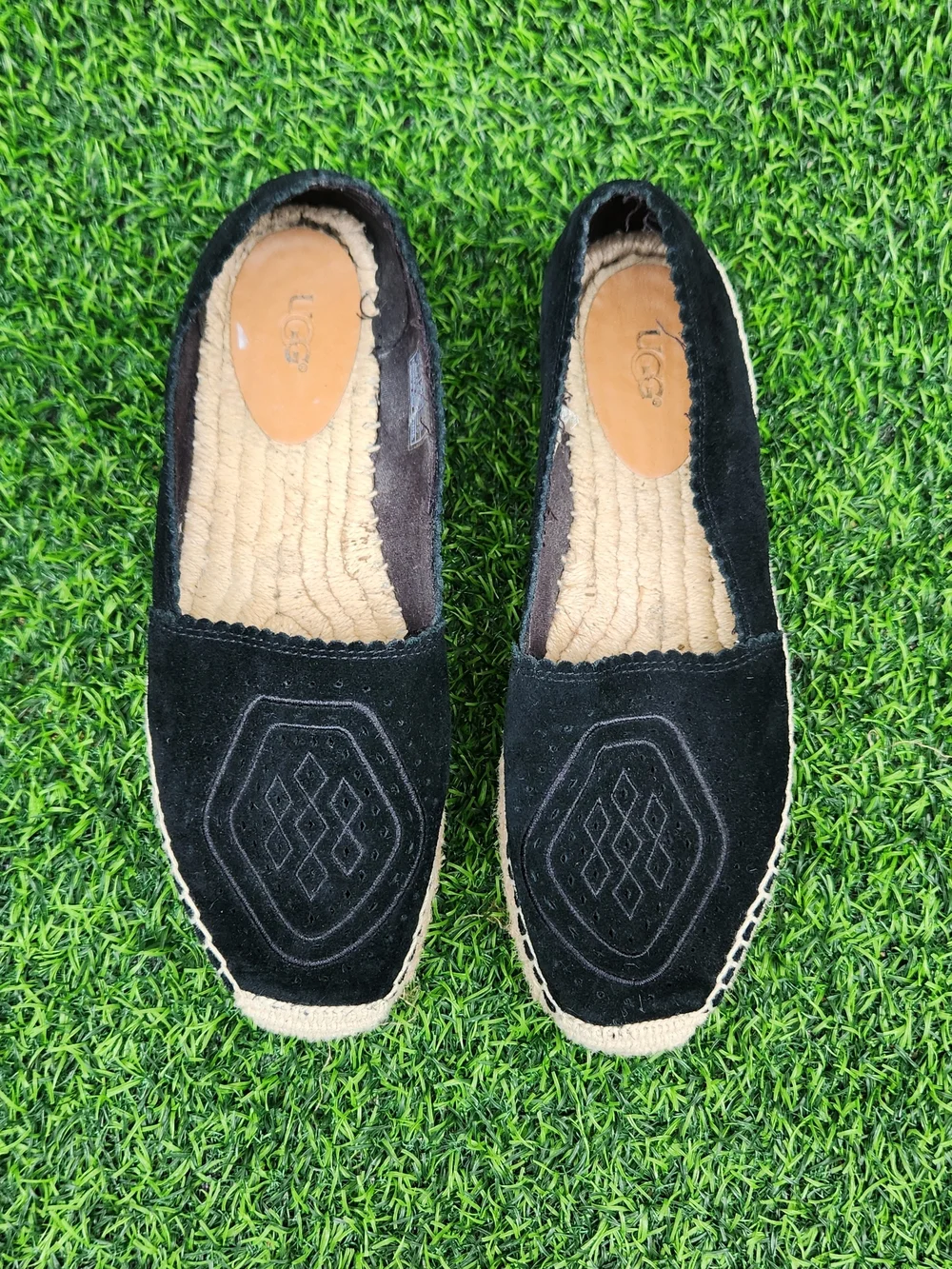 Uggs Heidi Sz 9 Black Suede Espadrille Shoes Boho Comfort Slip On Casual Chic